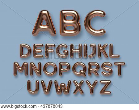 Copper Metal Alphabet Vector Set. 3d Realistic Glossy Metallic Typeface. Decorative Luxury Letters F