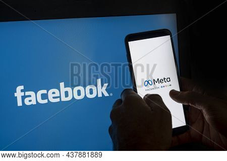 California, United States. Oct 28, 2021: Meta, Facebook Rebrand Concept. Meta Logo. Transition And C