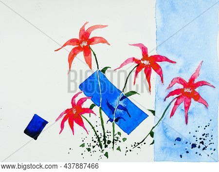 Abstract Flower Watercolor Painting For Various Usage Like Invitation Card, Post Card, Poster, Cover