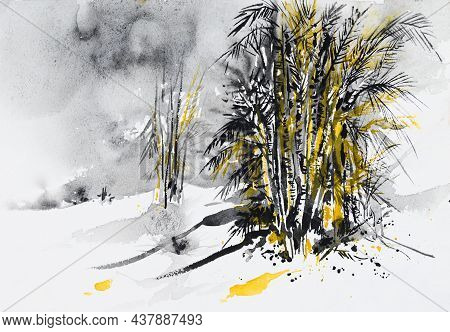Abstract Bamboo Trees Watercolor Painting For Various Usage Like Invitation Card, Post Card, Poster,