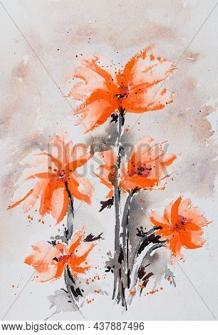 Abstract Flower Watercolor Painting For Various Usage Like Invitation Card, Post Card, Poster, Cover
