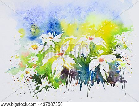Abstract Flower Watercolor Painting For Various Usage Like Invitation Card, Post Card, Poster, Cover