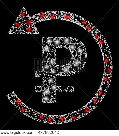 Illuminated Net Mesh Rouble Refund With Glowing Spots. Vector Frame Based On Rouble Refund Icon, And