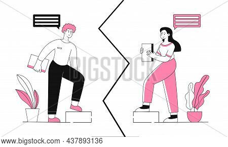 Difference Of Opinions Between Gender. Man And Woman Defend Their Position In Business. Disagreement