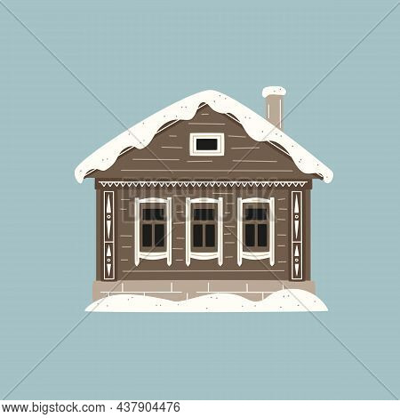 Old Russian Country House In Winter. Vector Illustration