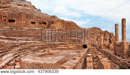 Ruins Of Nabataean Amphitheatre Or Open Theater In Petra, Jordan