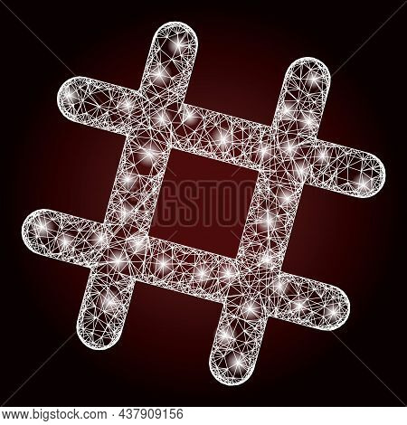 Constellation Crossing Mesh Jail Grid With Lightspots On A Dark Red Gradiented Background. Vector Gr