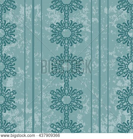 Decorative Pattern With Vertical Ornaments And Stripes. Seamless Barroque Texture Vector With Grunge