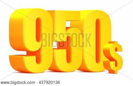 Gold 950 Dollar .$ 950 Word On White Background. 3d Illustration