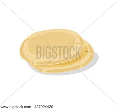 Pita Bread. Tortillas On A White Isolated Background. Roasted Lavash. Vector Cartoon Illustration.