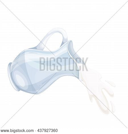 Milk Splash Tream Flow From Glass Jug Vector Illustration.