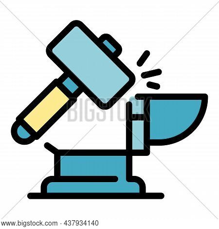 Sledgehammer On Anvil Icon. Outline Sledgehammer On Anvil Vector Icon Color Flat Isolated