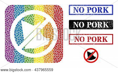 Dotted Mosaic No Pork Hole Pictogram For Lgbt, And Grunge No Pork Seals. Rectangle Seals Contain No 