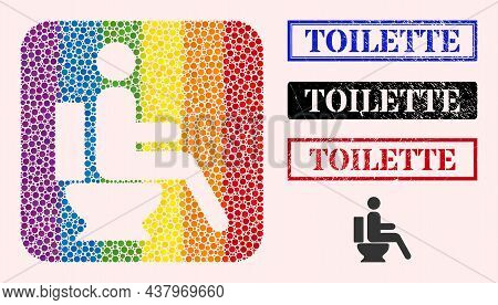 Dot Mosaic Toilet Sitting Person Hole Icon For Lgbt, And Grunge Toilette Seal Stamps. Rectangle Stam