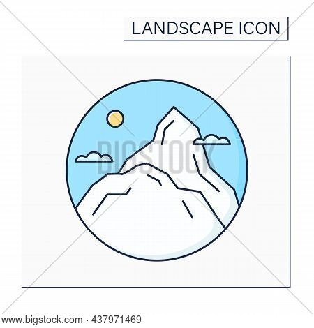 Summit Color Icon. Top Of Hill Or Mountain. Highest Point. Landscape Concept.isolated Vector Illustr