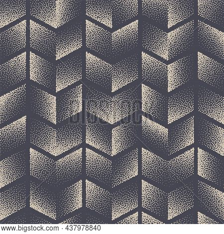 Isometric Squares Stippled Zigzag Structure Seamless Pattern Vector Abstract Background. Halftone Ge