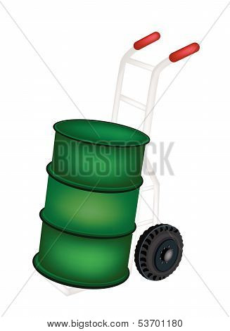 A Hand Truck Loading An Oil Tank