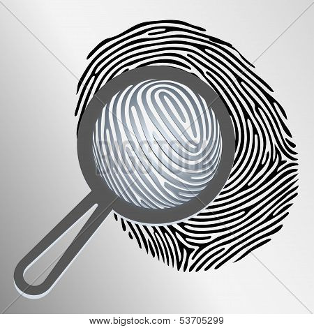 Vector Magnifying Glass Examining Fingerprint Isolated