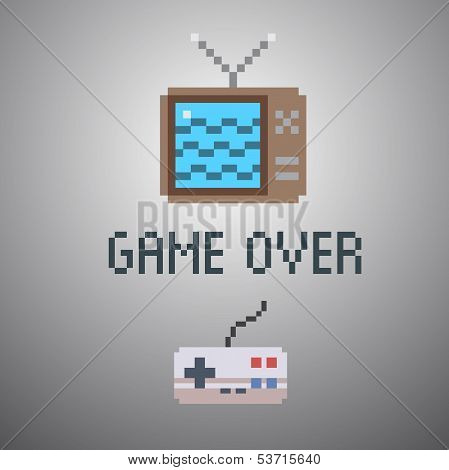 game over, old school 8 bit game poster