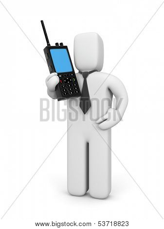 Businessman with portable radio transmitter