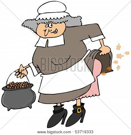 Pilgrim woman passing gas