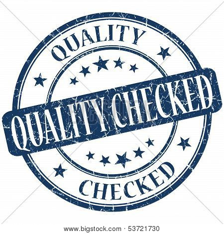 Quality Checked Grunge Blue Round Stamp
