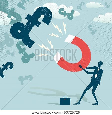 Abstract Businessman Catches Pounds With Money Magnet.eps