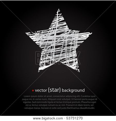 White drawn vector star on black background