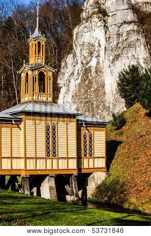 Old Wooden Chapel On Water - Ojcow, Poland.