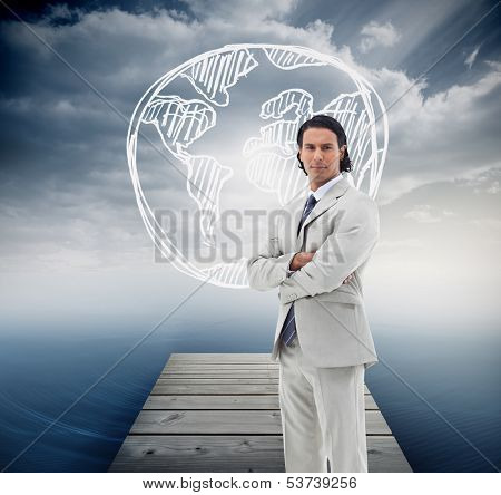 Composite image of portrait of a serious office worker posing with the arms crossed