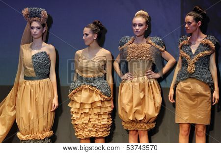 ZAGREB, CROATIA - NOVEMBER 07: Fashion model wearing clothes designed by Radetic and Topalovic on the Fashion Wardrobe show on November 07, 2013 in Zagreb, Croatia.