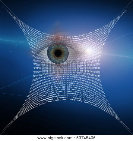 Eye and web composed of binary code