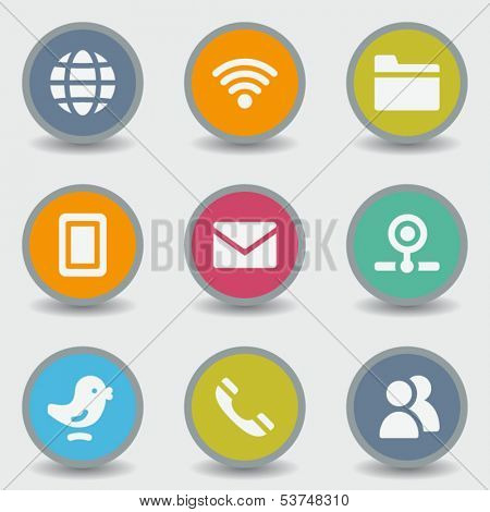Communication web icons, color circle buttons