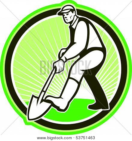 Gardener Landscaper Digging Shovel Circle
