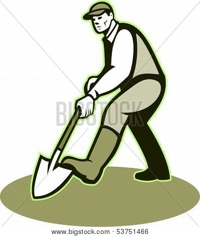 Gardener Landscaper Digging Shovel Retro