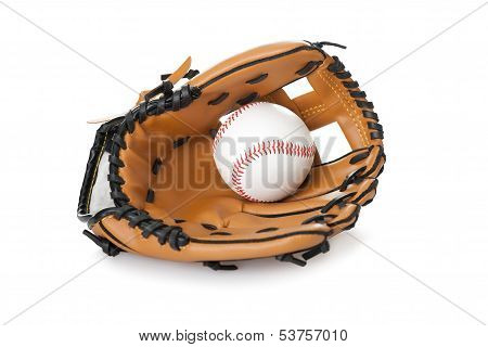 Baseball Glove With Ball Isolated On White