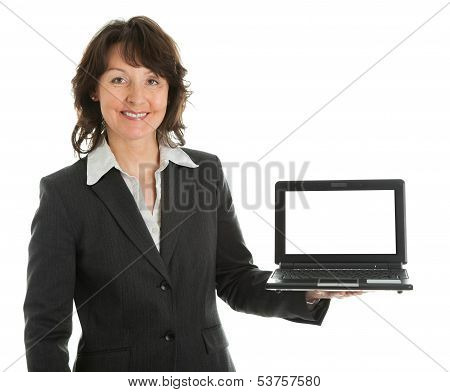 Business Woman Presenting Laptopn