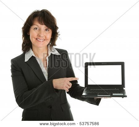 Business Woman Presenting Laptopn