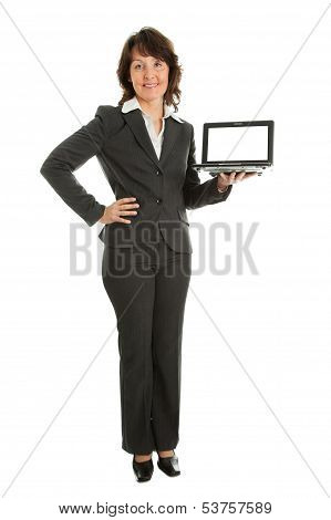Business Woman Presenting Laptopn