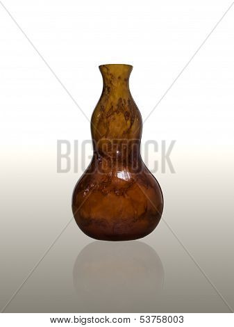 Glossy Mango Wood Painting Vase Isolated On White Background.
