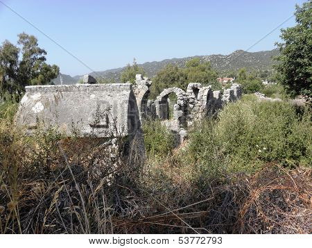 Preserved walls of hewn stone of the ancient Roman fort.