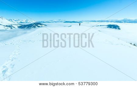 Woman On Winter Mountain Top