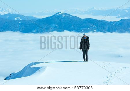 Woman On Winter Mountain Top