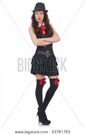 Young woman gangste isolated on white