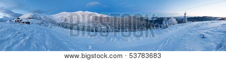 Predawn Winter Mountain Panorama (carpathian, Ukraine).