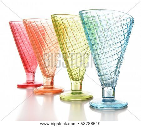 Empty glasses ice cream dish isolated on white
