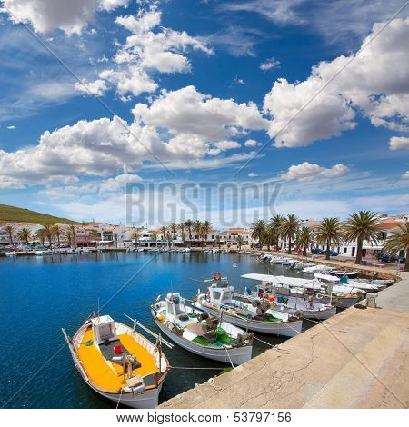 Fornells Port in Menorca marina boats Balearic islands of Spain