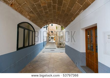 Ciutadella Menorca barrel vault passage downtown Ciudadela at Balearic islands