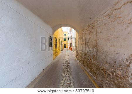 Menorca Ciutadella Carrer de Sant Climent barrel vault passage in Balearic islands