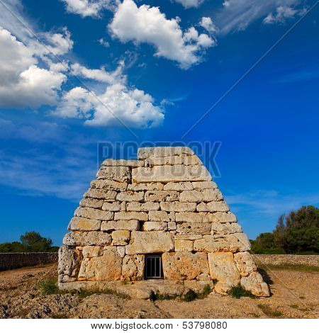 Menorca Ciutadella Naveta des Tudons megalithic chamber tomb In Balearic islands